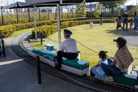 Tokyo, Japan, November 3, 2023: Miniature train ride for children at the railway museumのeditorial素材