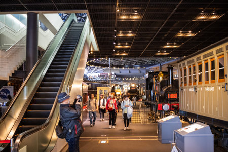 Tokyo, Japan, November 3, 2023: Visitors inside the Railway Museumのeditorial素材
