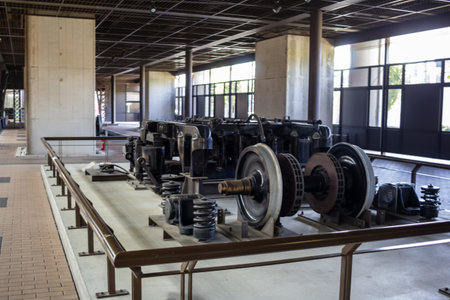 Tokyo, Japan, November 3, 2023: Vintage train machinery displayed in the Railway Museumのeditorial素材