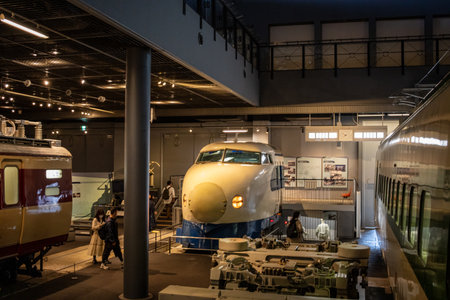 Tokyo, Japan, November 3, 2023: Shinkansen Bullet Train on Display at Railway Museumのeditorial素材