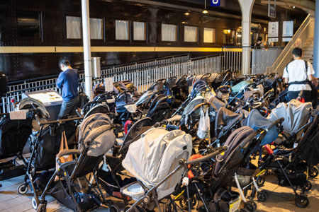Tokyo, Japan, November 3, 2023: Stroller parking at railway museumのeditorial素材