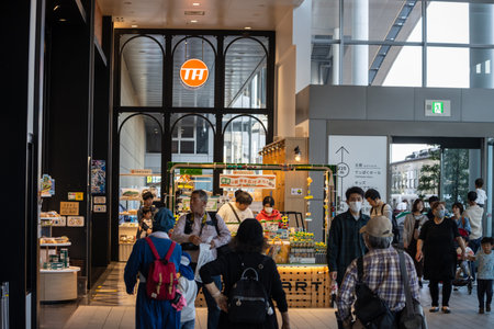 Tokyo, Japan, November 3, 2023: Visitors Shopping at a Train-Themed Store in Railway Museumのeditorial素材