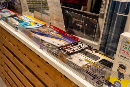 Tokyo, Japan, November 3, 2023: Souvenir shop at the railway museum with train-themed merchandiseのeditorial素材