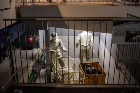 Tokyo, Japan, November 3, 2023: Mannequin figures in railway uniforms displayed in museum exhibitのeditorial素材