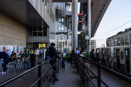 Tokyo, Japan, November 3, 2023: Visitors at the outdoor area of the Railway Museumのeditorial素材