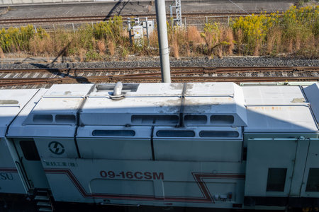 Tokyo, Japan, November 3, 2023: JR Freight locomotive on tracks outside museumのeditorial素材