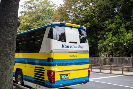Tokyo, Japan, October 31, 2023: Kan Etsu Bus Parked in Uenoのeditorial素材