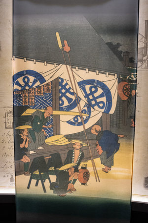 Tokyo, Japan, November 3, 2023: Traditional Japanese artwork displayed in a museumのeditorial素材