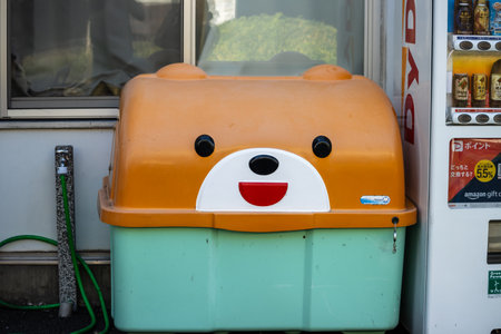 Tokyo, Japan, November 3, 2023: Vibrant Animal-Shaped Waste Bin on a City Street
