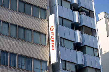Tokyo, Japan, November 4, 2023: Vertical Signage of FUJIBO Corporation on a Building Exteriorのeditorial素材