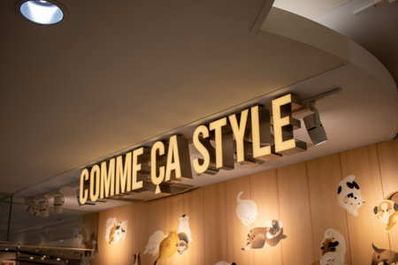 Tokyo, Japan, November 4, 2023: 'Comme Ã§a Style' Brand Signage and Animal Illustrations in Store Interiorのeditorial素材