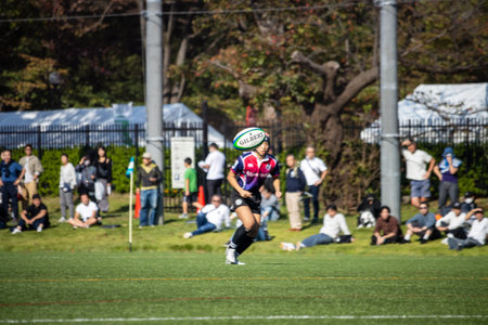 Tokyo, Japan, November 4, 2023: Female Rugby Player in Action During a Matchのeditorial素材