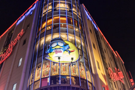 Tokyo, Japan, November 4 2023: Illuminated Building Facade with Animated Character Advertisementのeditorial素材
