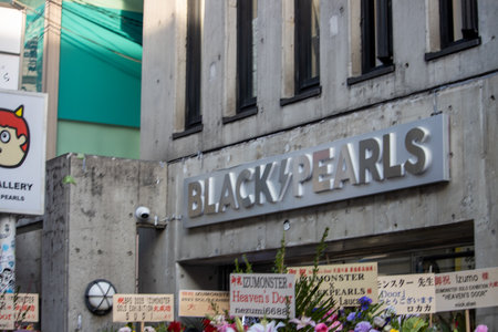 Tokyo, Japan, November 4 2023: Exterior of Black Pearls Store with Floral Displayのeditorial素材