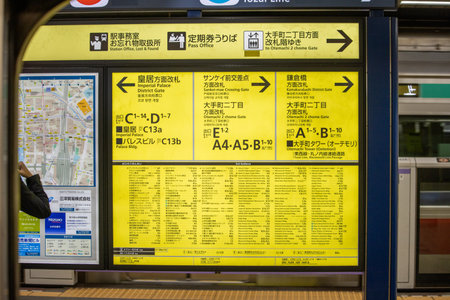 Tokyo, Japan, November 4 2023: Information Board at Train Station with Map and Timetablesのeditorial素材