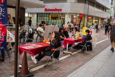 Tokyo, Japan, November 5 2023: Outdoor Casual Dining in Front of Matsuzakaya Department Storeのeditorial素材
