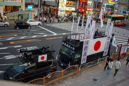Tokyo, Japan, November 5 2023: Japanese Political Campaign Trucksのeditorial素材