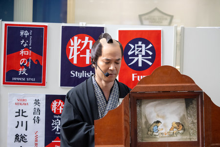 Tokyo, Japan, November 5 2023: Traditional Japanese Storyteller Performing Kamishibaiのeditorial素材