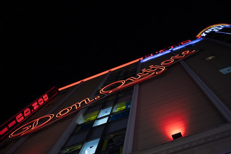 Tokyo, Japan, November 5 2023: Night View of Don Quijote Store Sign Illuminated in Roppongiのeditorial素材