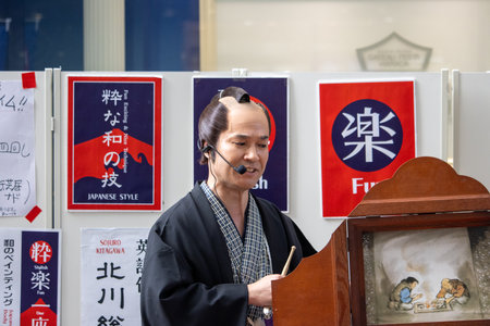 Tokyo, Japan, November 4 2023: Traditional Japanese Storyteller Performingのeditorial素材