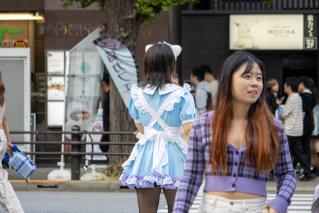 Tokyo, Japan, November 5 2023: Maid Cafe Promoter in Akihabara