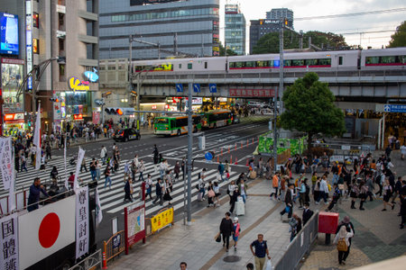 Tokyo, Japan, November 5 2023: Bustling Shibuya Crossing with Pedestrians and Vehiclesのeditorial素材