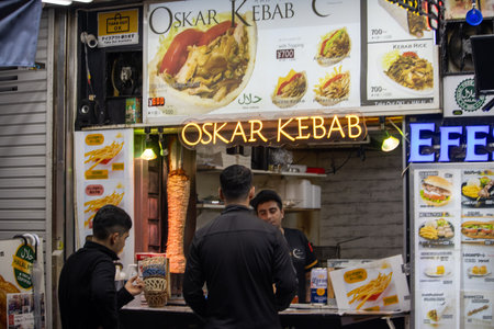 Tokyo, Japan, November 6 2023: A Kebab Stand at Nightのeditorial素材