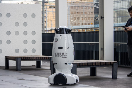 Tokyo, Japan, November 6, 2023: Autonomous Security Robot Patrollingのeditorial素材