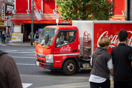 Tokyo, Japan, November 6 2023: Coca-Cola delivery truck on the streetのeditorial素材