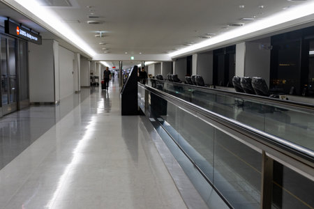 Tokyo, Japan, November 7, 2023: Empty Airport Walkwayのeditorial素材