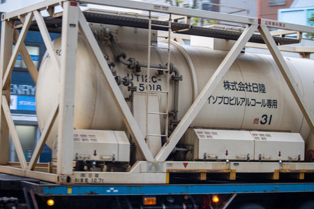 Tokyo, Japan, November 6, 2024: Cement Mixer Truck in Urban Settingのeditorial素材