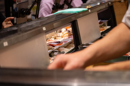 Tokyo, Japan, November 6, 2024: Sushi Counter from Customer Perspectiveのeditorial素材
