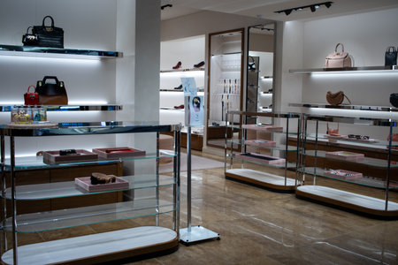 Tokyo, Japan, November 7, 2024: Luxury Store Interior Displaying Designer Handbagsのeditorial素材