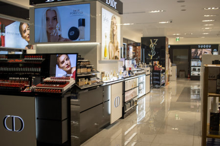 Tokyo, Japan, November 7, 2024: Luxury Cosmetics Store Interior with Prominent Brand Advertisingのeditorial素材