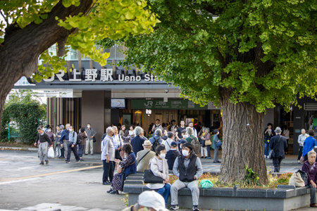 Tokyo, Japan, November 7, 2024: Crowded Scene Outside Ueno Stationのeditorial素材