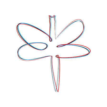 Beautiful Cartoon Style Triple Contour of Dragonfly Isolated Vector Illustrationのイラスト素材