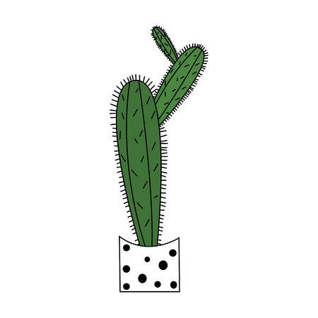 Beautiful cartoon style cactus in dotted pot on white background vector illustrationのイラスト素材