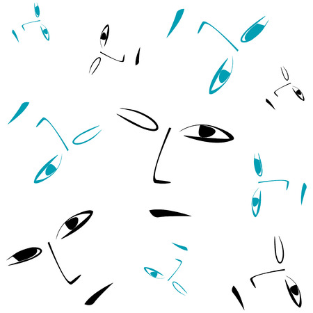 Abstract pattern of faces on white backdrop cartoon style vector illustrationのイラスト素材