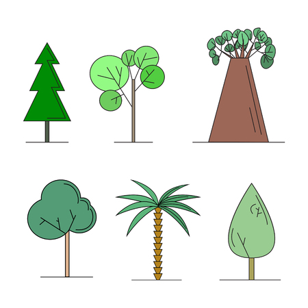 Set of different kind of trees cartoon style vector illustrationのイラスト素材