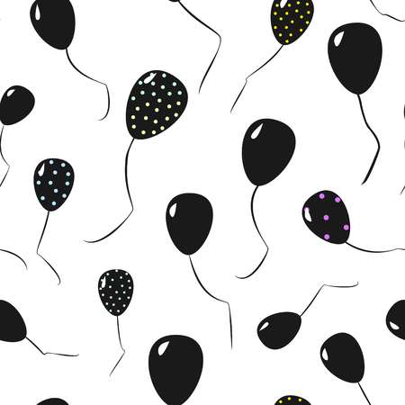 Seamless pattern of black ballons cartoon style vector illustration on white backgroundのイラスト素材