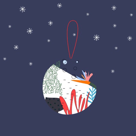 Beautifull Christmas Decorative ball with abstract floral pattern and snowflakeson dark grey background Vector Illustrationのイラスト素材