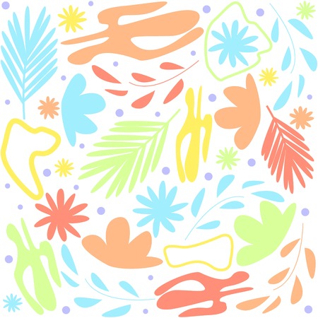 Colorful abstract floral white background cartoon style doodle vector illustrationのイラスト素材
