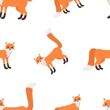 Cute seamless pattern of foxes on white background cartoon style vector illustrationのイラスト素材