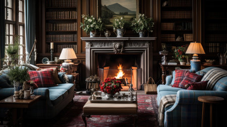 English living room with a fireplaceの素材