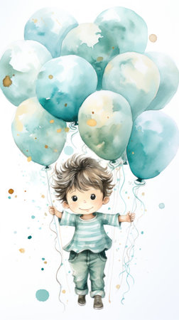 Cute little baby with balloonsの素材