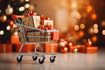 Shopping cart with Christmas gift boxesの素材