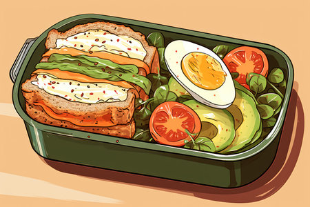 Open lunchbox with homemade foodの素材