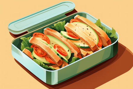 Open lunchbox with homemade foodの素材