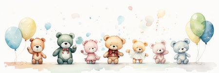 funny bear with flowers and balloonsの素材