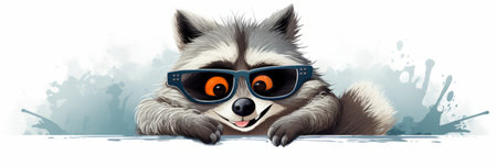 Cute funny prankster raccoon close-up, banner illustrationの素材